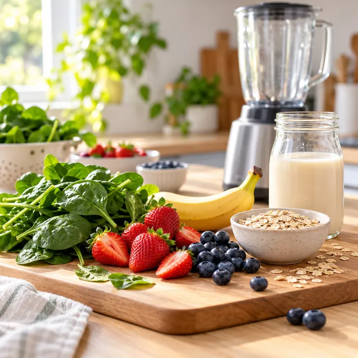 Smoothie hazırlığı için taze meyve ve sebzeler